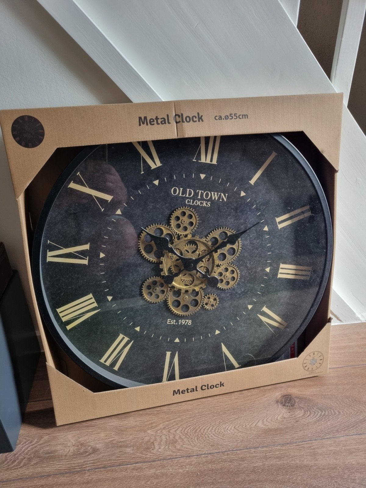 Grote metalen wandklok - Old Town Clocks - Ø 55cm, Huis en Inrichting, Wandklok, Zichtbaar uurwerk, Vintage, Analoog
