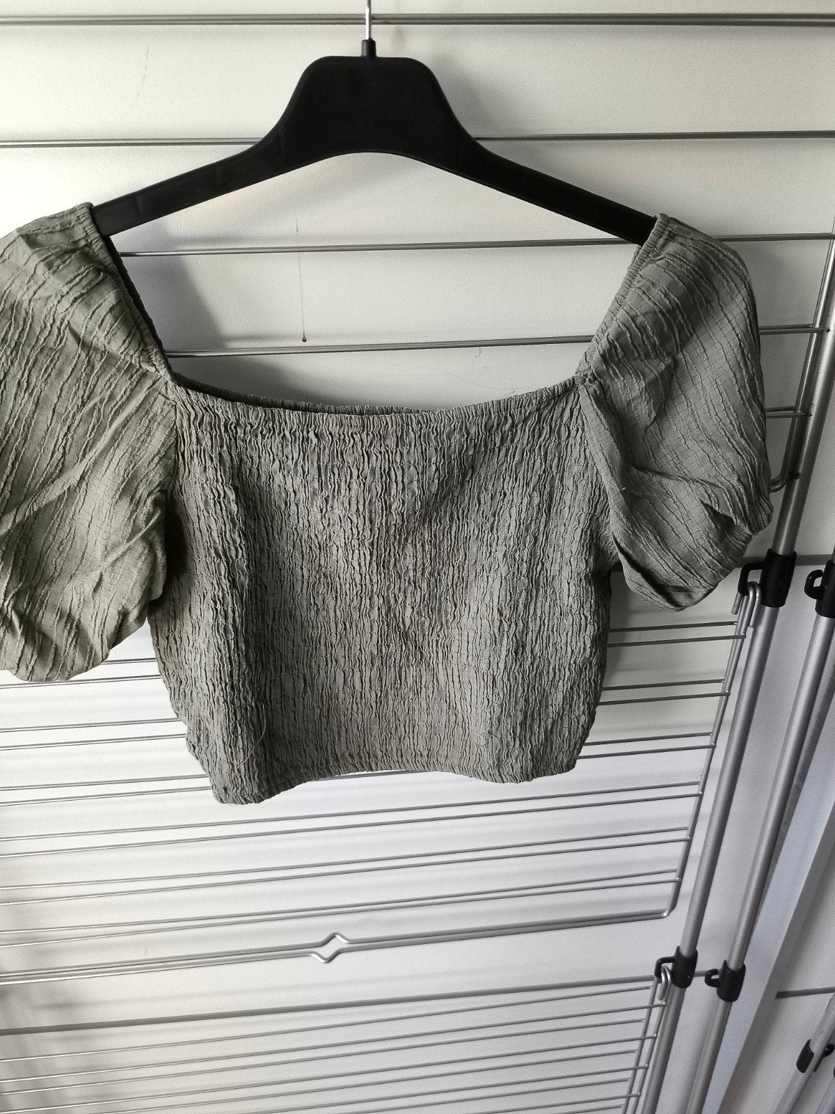 Grijze crop top met pofmouwen, Ophalen, Onbekend, Korte mouw, Maat 36 (S)