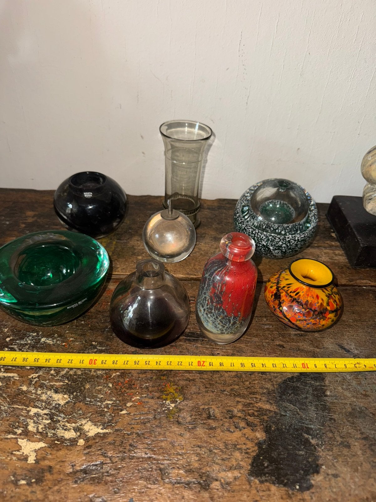 8 vintage glas objecten, enkele gesigneerd, Ophalen of Verzenden