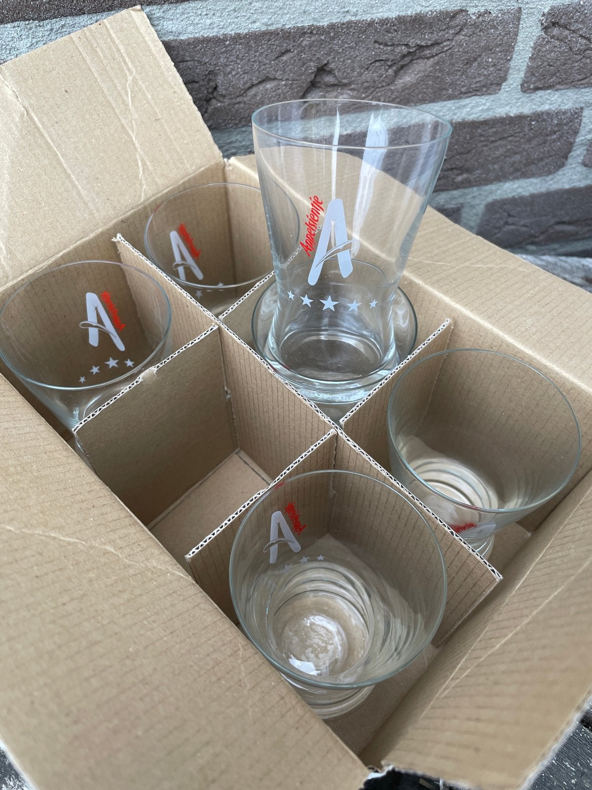 6 stuks Appelsientje glazen - Nieuw in doos, Ophalen, Nieuw, Glas, Overige merken