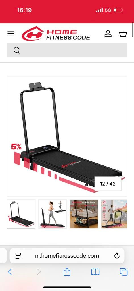 Compacte en Stille Loopband voor Thuis - Home Fitness Code, Nieuw, Ophalen of Verzenden, Metaal, Loopband