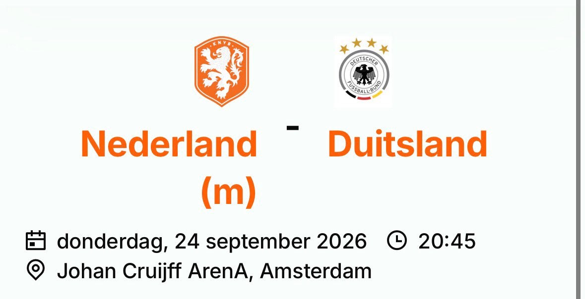 Nederland - Duitsland 24 september, Tickets en Kaartjes, Losse kaart, Drie personen of meer, September, Nederlands elftal