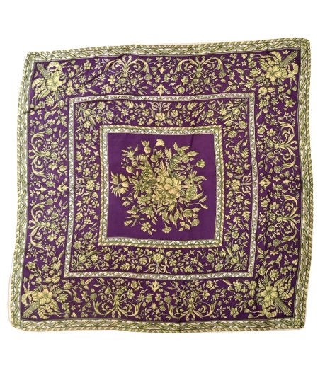 Vintage 100% zijde designer foulard, shawl, paars, Maat 46/48 (XL) of groter, Ophalen of Verzenden, Zo goed als nieuw, Sjaal