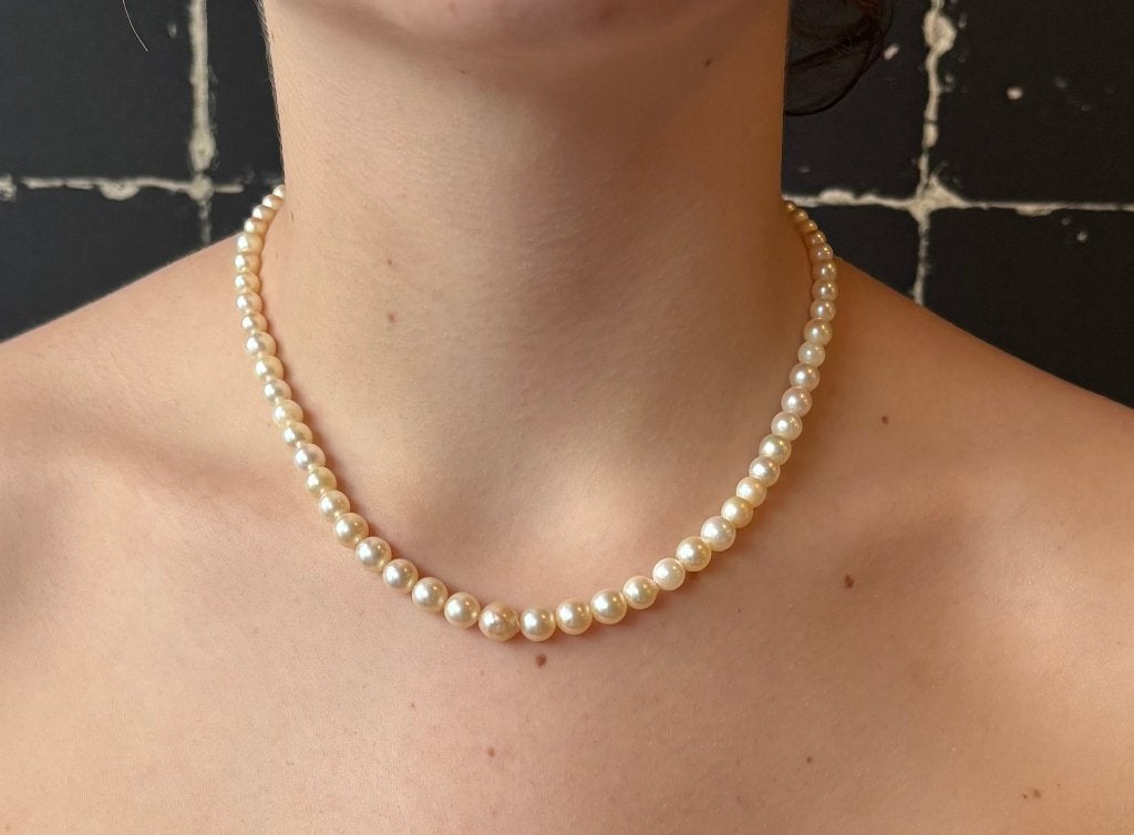 Fraaie parel ketting uniek 14k slot goud dames vintage, Ophalen of Verzenden, Goud, Ketting, Met edelsteen