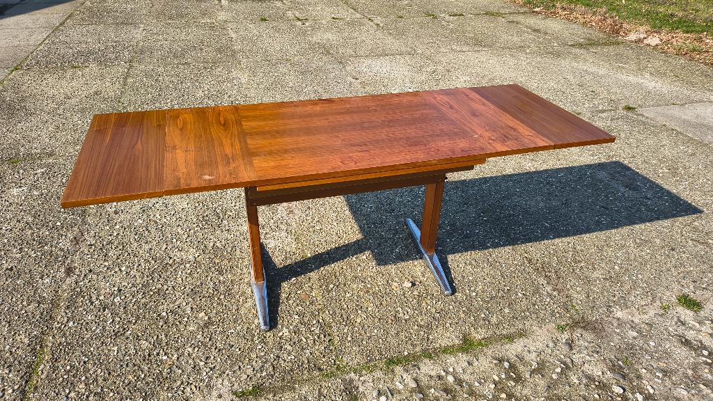 Uitschuifbare Vintage Teak Tafel, Hoogte Verstelbaar, Ophalen