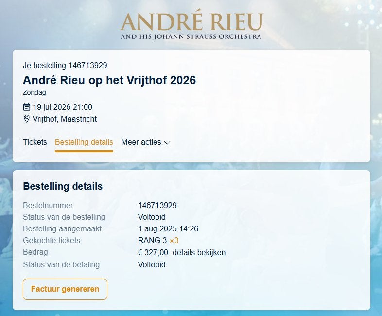 3x Andre Rieu op het Vrijthof | 19 juli 2026 (laatste avond), Drie personen of meer, Juli