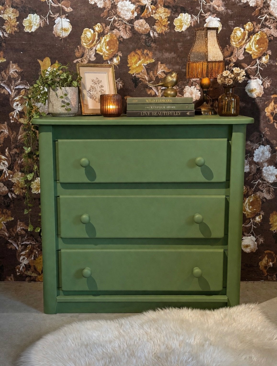 Brocante kadekast  - 3 lades - groen - basic, Ophalen, 50 tot 100 cm, Zo goed als nieuw, 3 of 4 laden