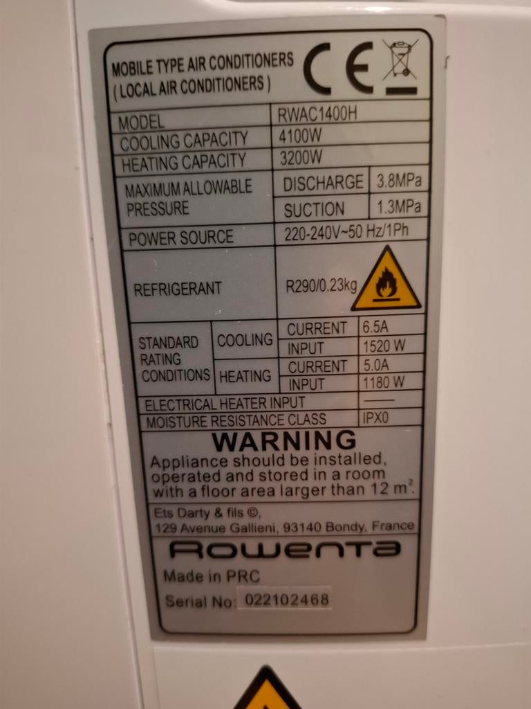 TK Rowenta mobiele airco zeer weinig gebruikt, Ophalen, Minder dan 60 m³, 3 snelheden of meer, Zo goed als nieuw