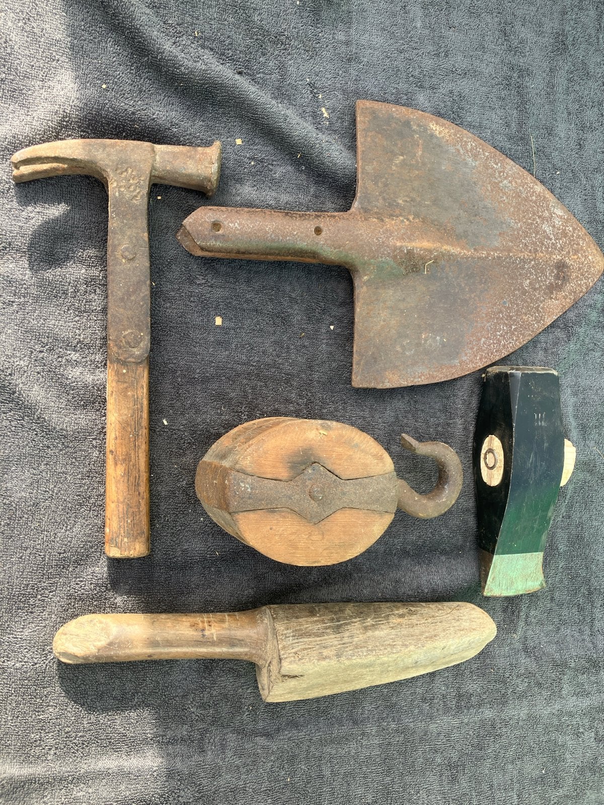 Vintage Gereedschap Collectie - Hamer, Spade, Katrol, Bijl, Ophalen