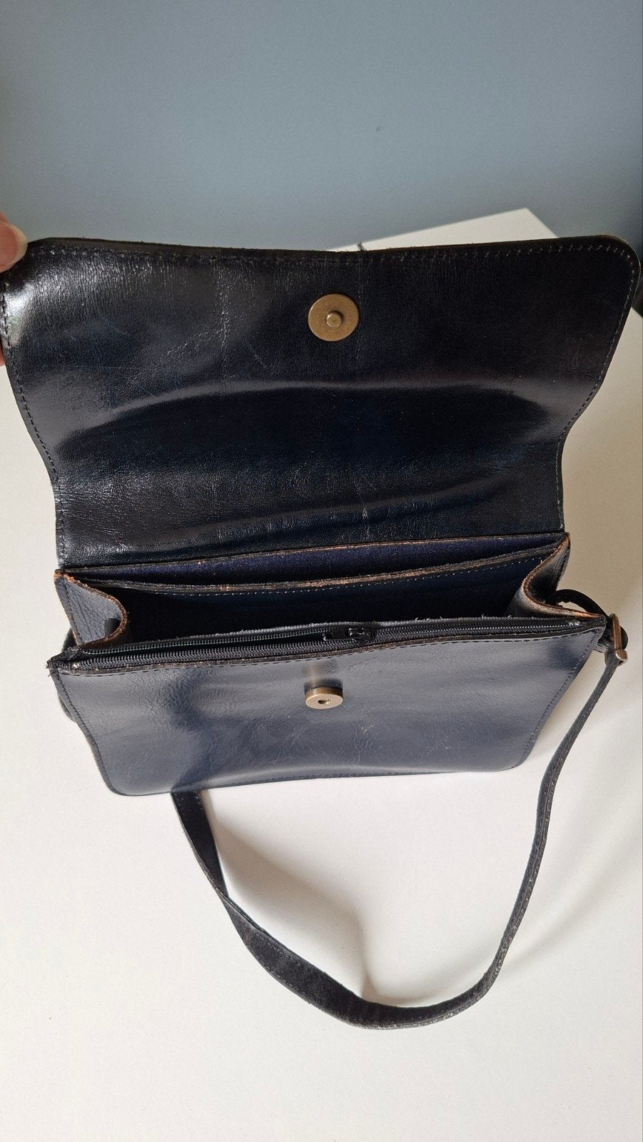 Prachtig echt lederen dames schoudertas blauw, Ophalen, Gebruikt, Blauw, Schoudertasje