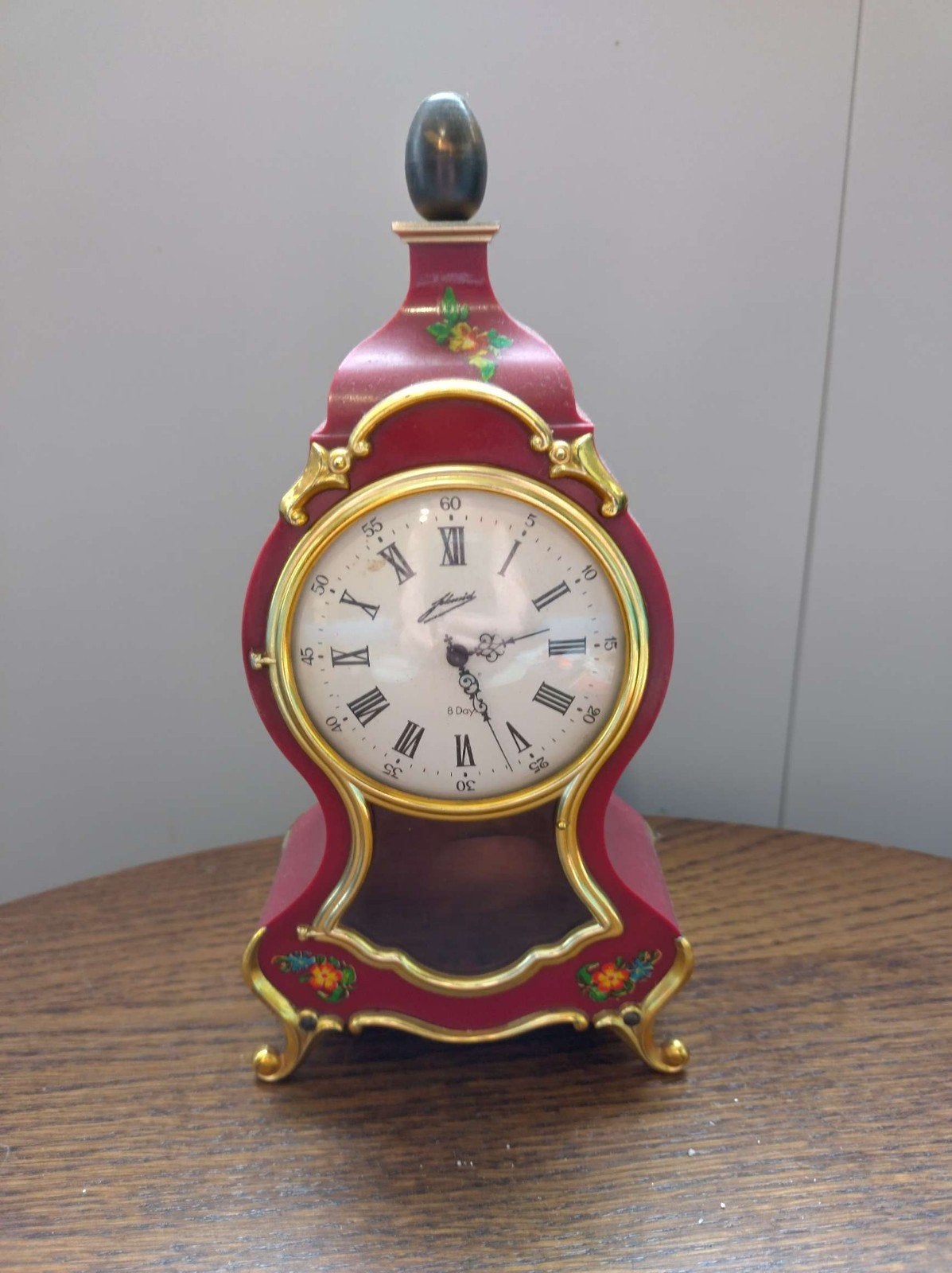 Vintage Schmid Miniatuur Pendule Klokje Bordeauxrood, Ophalen of Verzenden