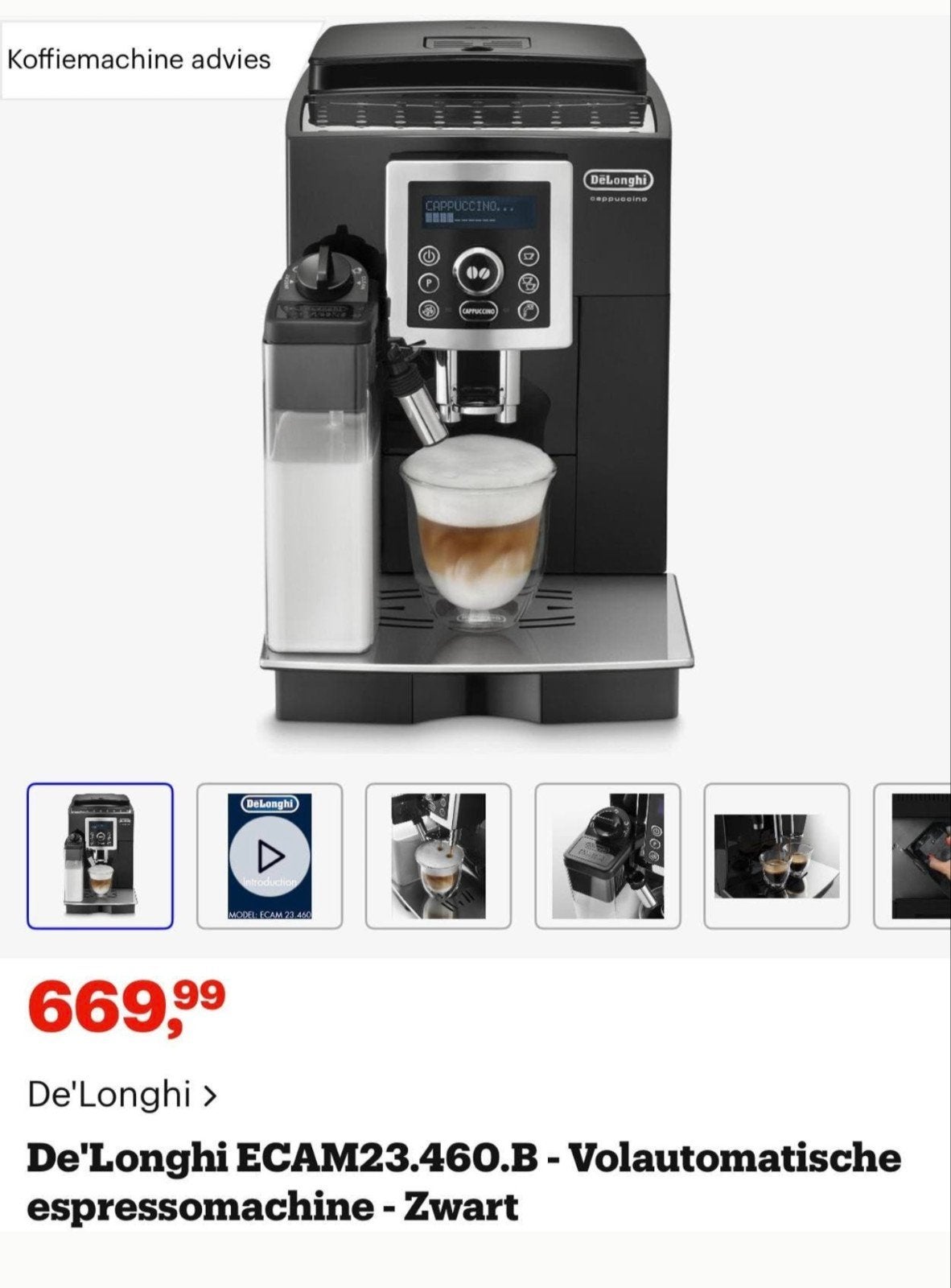 Delonghi Cappuccino - bonen machine met melk reservoir, Ophalen, Koffiemachine