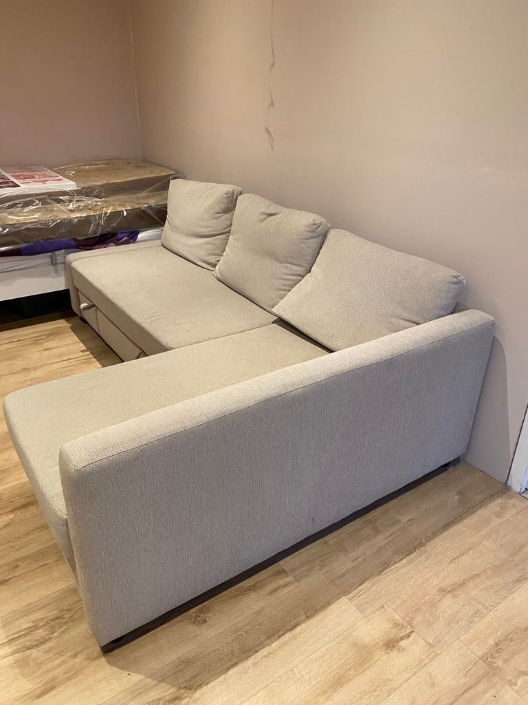 Slaapbank chaise longue met opbergvak Friheten Ikea, Huis en Inrichting, Slaapkamer | Slaapbanken, Ophalen, Beige, Tweepersoons