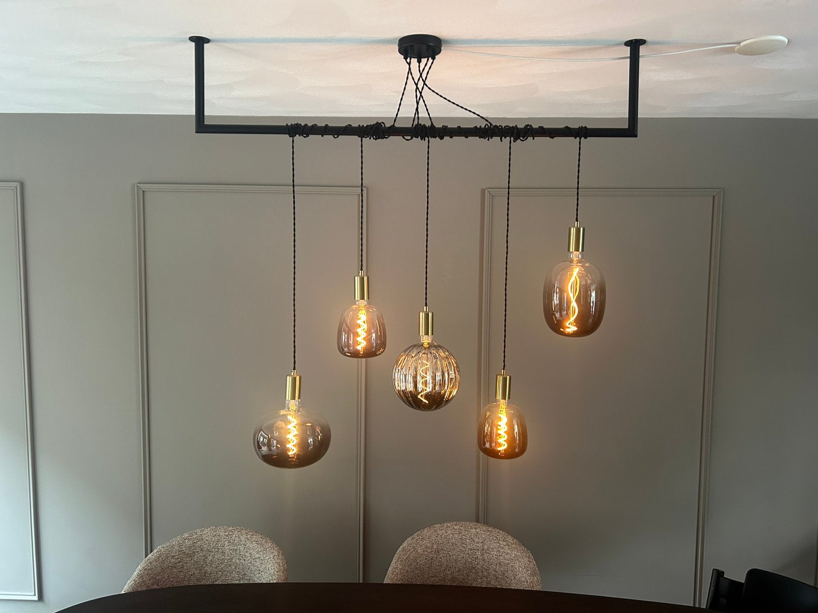 Mooie chique hanglampen eetkamer, Ophalen, Modern, industrieel, 75 cm of meer, Glas