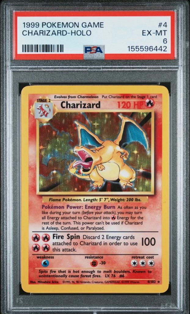 Charizard base set PSA 6, Ophalen of Verzenden, Zo goed als nieuw, Losse kaart, Foil