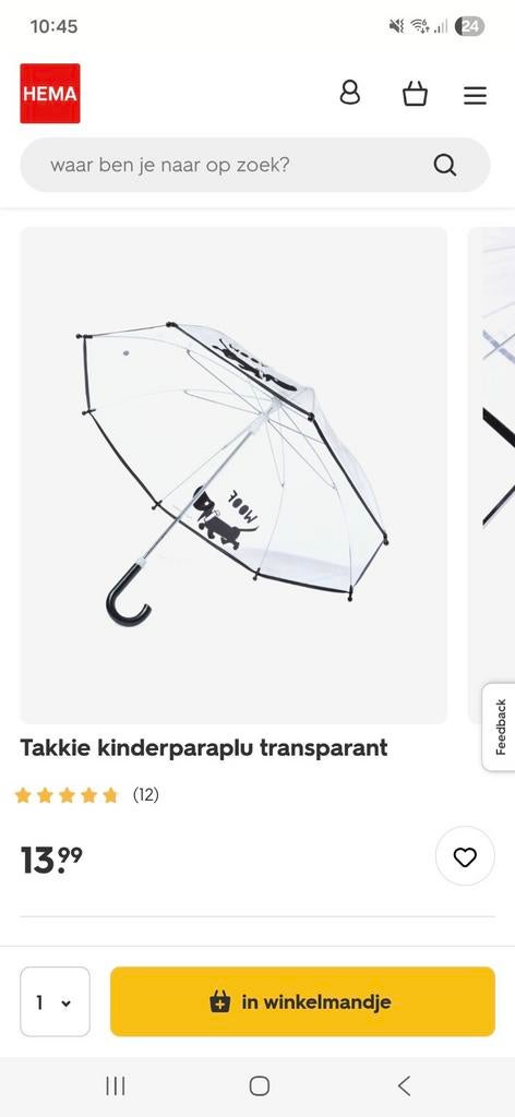 Kinder paraplu takkie, Sieraden, Tassen en Uiterlijk, Ophalen of Verzenden, Transparant, Zo goed als nieuw, Overige kleuren