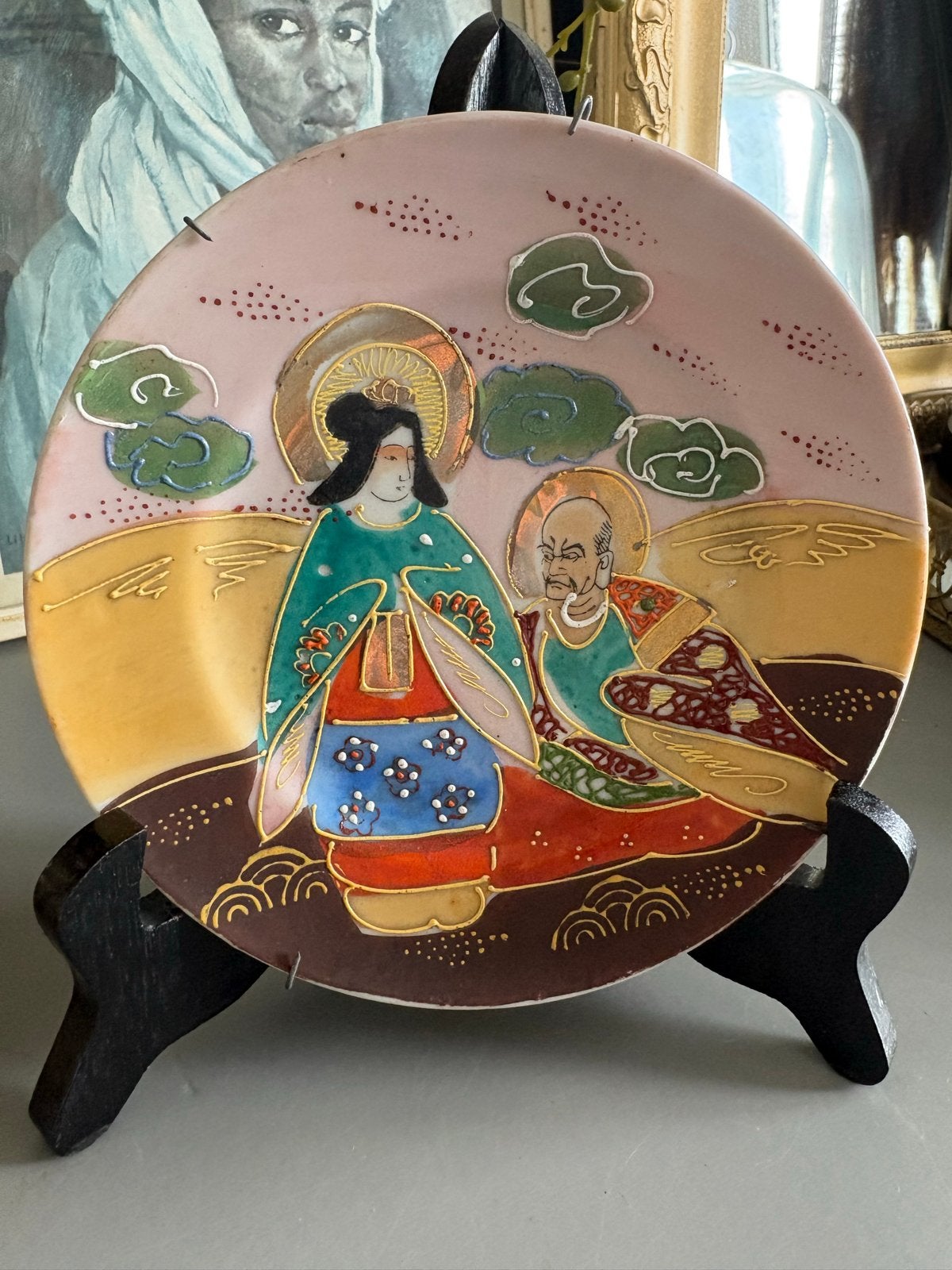 Vintage Satsuma Moriage  bordje, Ophalen of Verzenden
