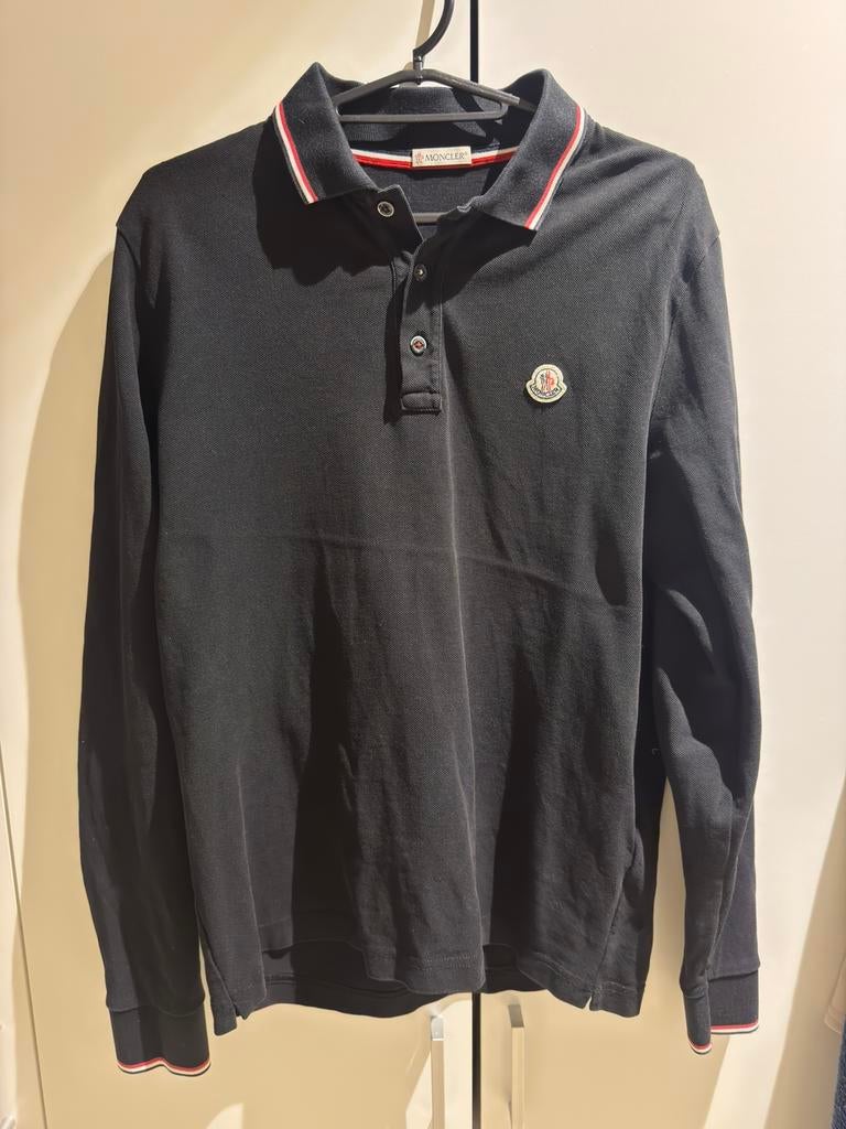 Originele Moncler long sleeve polo - Maat M - Zwart, Ophalen of Verzenden, Gedragen, Maat 48/50 (M), Zwart