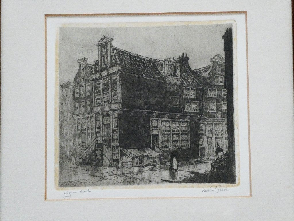 Originele Anton Pieck ets Korte Prinsengracht Amsterdam 1917, Ingelijst, Ets, Stadsgezicht, Ophalen of Verzenden