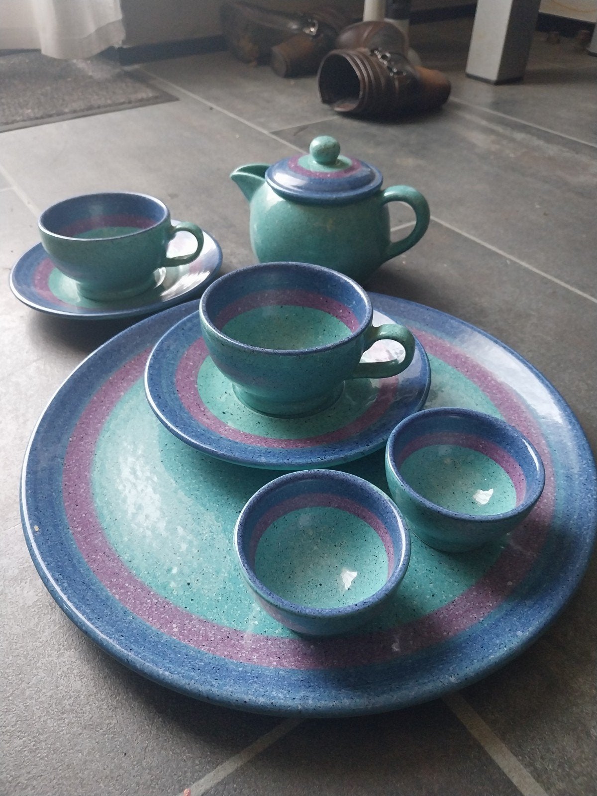 Vintage Baldelli Italy Keramiek Theeservies - Turquoise/Paar, Antiek en Kunst, Antiek | Porselein, Ophalen of Verzenden