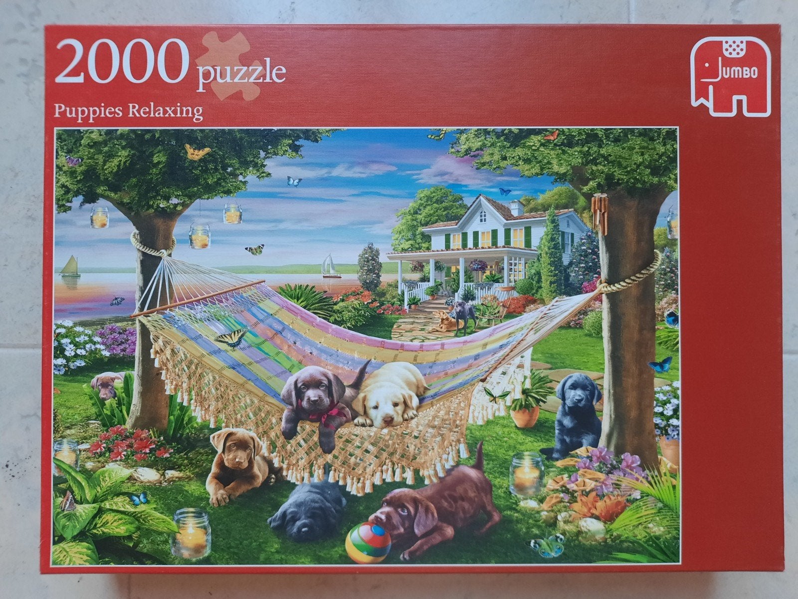 Jumbo puzzel 2000 stukjes: Puppies relaxing, Ophalen of Verzenden, Meer dan 1500 stukjes, Zo goed als nieuw, Legpuzzel