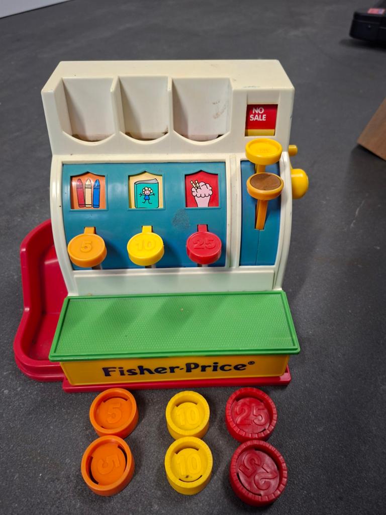 Vintage Fisher-Price Kassa Speelgoed met Munten, Kinderen en Baby's, Speelgoed | Fisher-Price, Ophalen, Gebruikt, Speelset