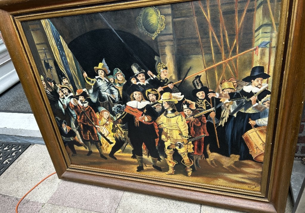 de nachtwacht op doek olieverf schilderij handgeschilderd, Ophalen, Bijzondere lijst, Doek, Portret of Personen