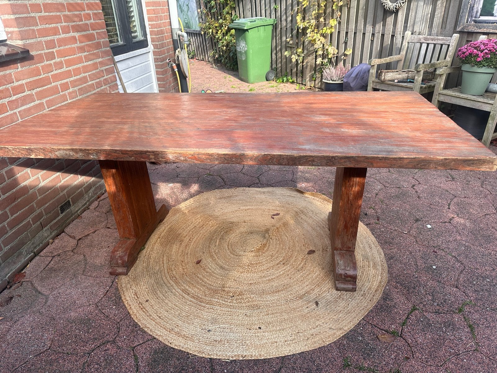 Robuuste houten eettafel., Gebruikt, 100 tot 150 cm, Ophalen of Verzenden, Vijf personen of meer