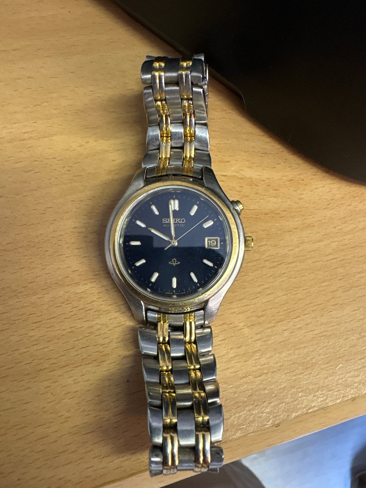 Seiko Kinetic Polshorloge - Tweekleurig Staal, Ophalen of Verzenden, Gebruikt