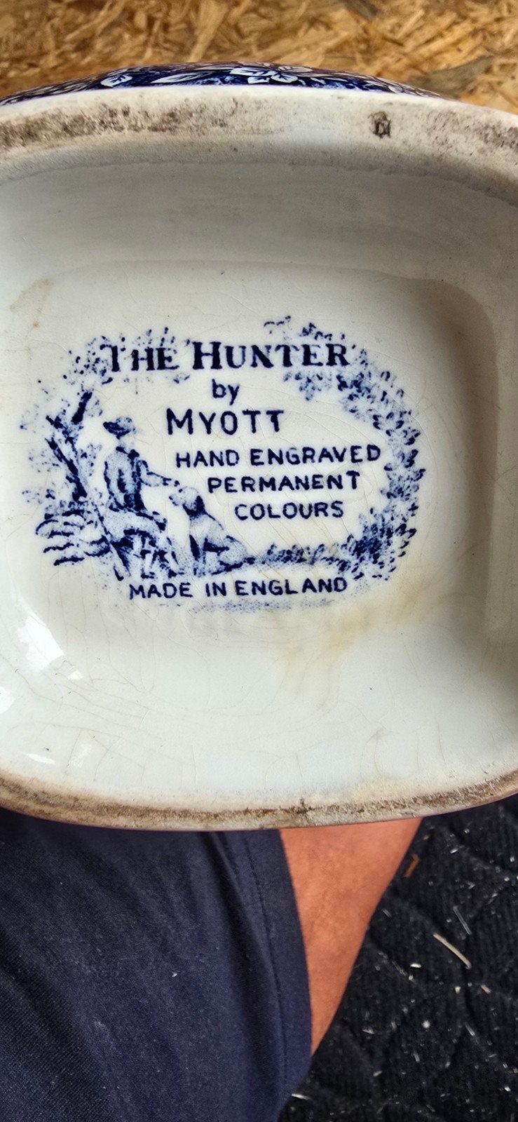 Vintage Myott The Hunter koffiepot, blauw-wit porselein, Ophalen of Verzenden
