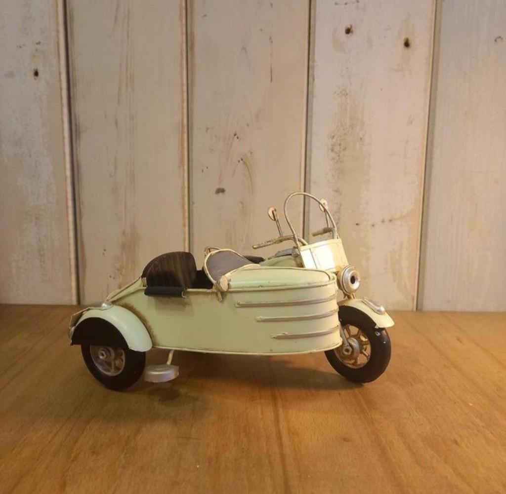 Blikken oldtimer motor met zijspan in HD-LOOK, Ophalen of Verzenden, L, H, D