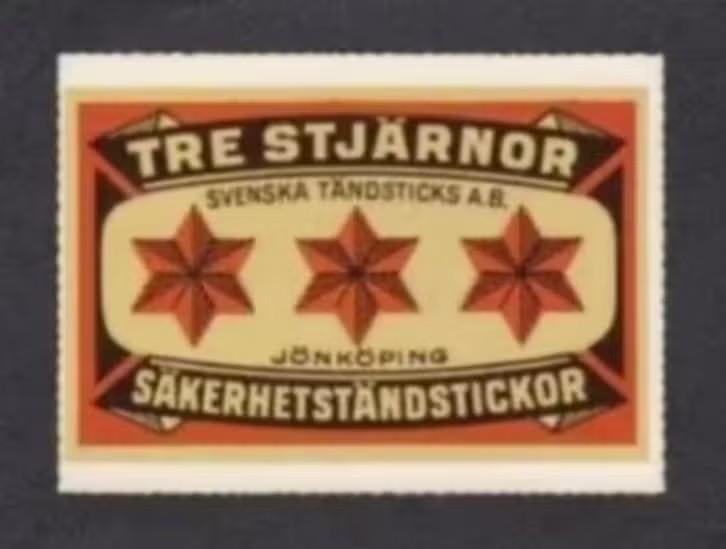 Reclame Lucifermerk Tre Stjarnor Sakerhetstandstickor., Ophalen of Verzenden, 1980 tot heden, Ongelopen, Overige thema's