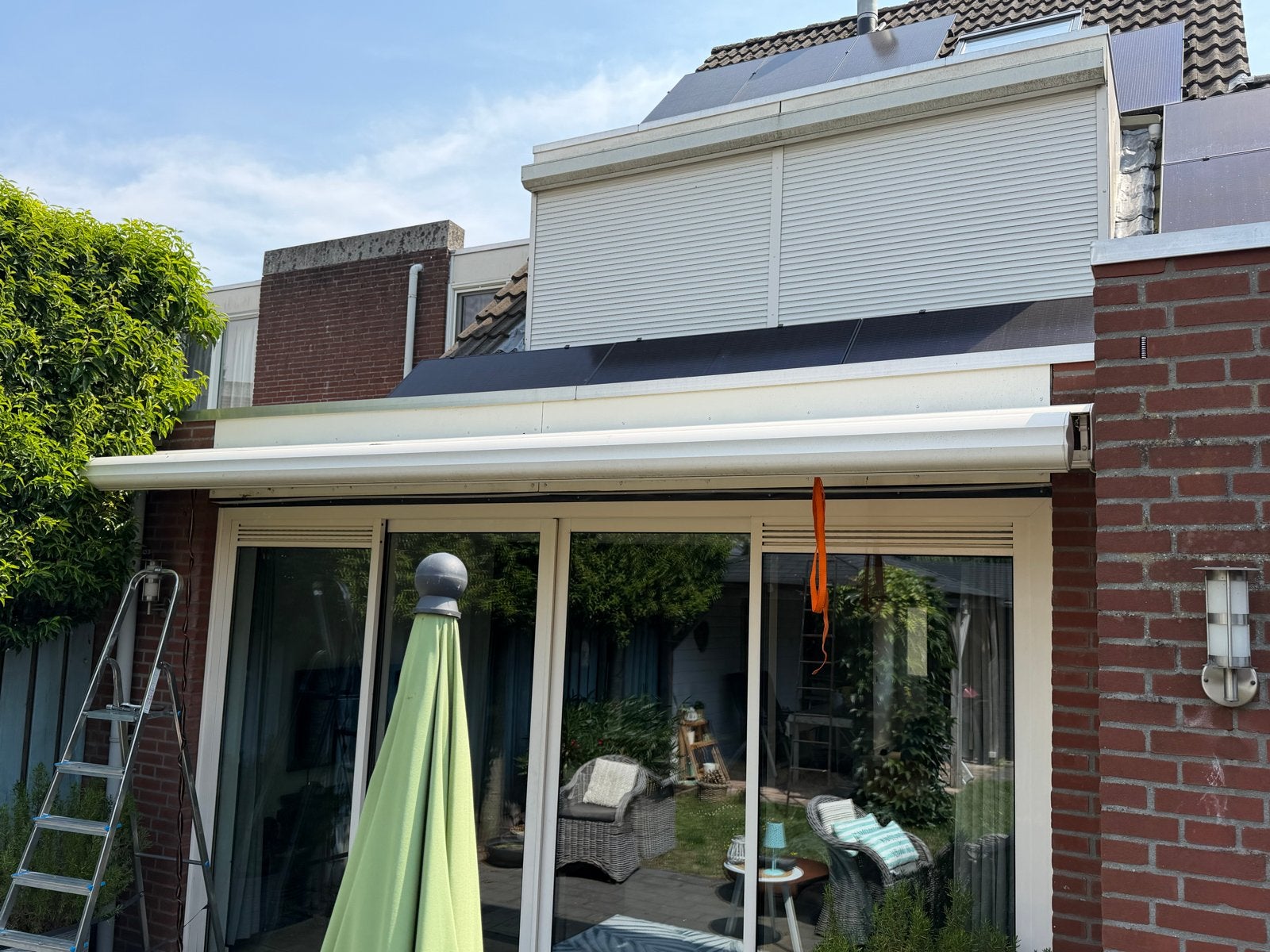 Defect knikarmscherm zonder doek, motor defect, Ophalen, Gebruikt, 450 cm of meer, Elektrisch