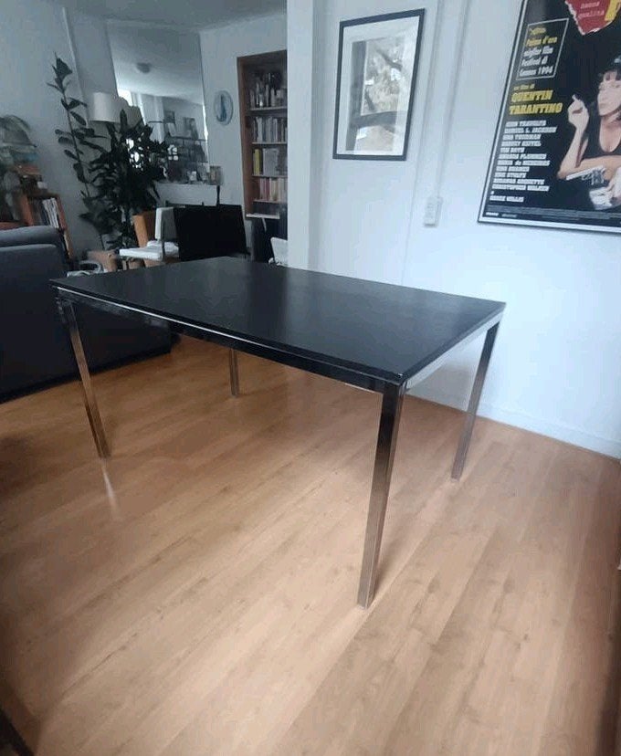 Ikea TORSBY eettafel of bureau zwart / chroom 135 x 85 x 75, 100 tot 150 cm, Zo goed als nieuw, Metaal, Rechthoekig