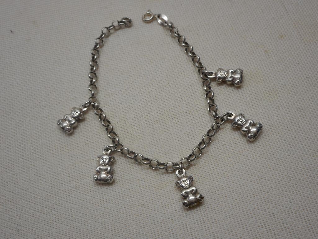 Zilveren jasseron armband met 5 bedels aapjes nr.1373