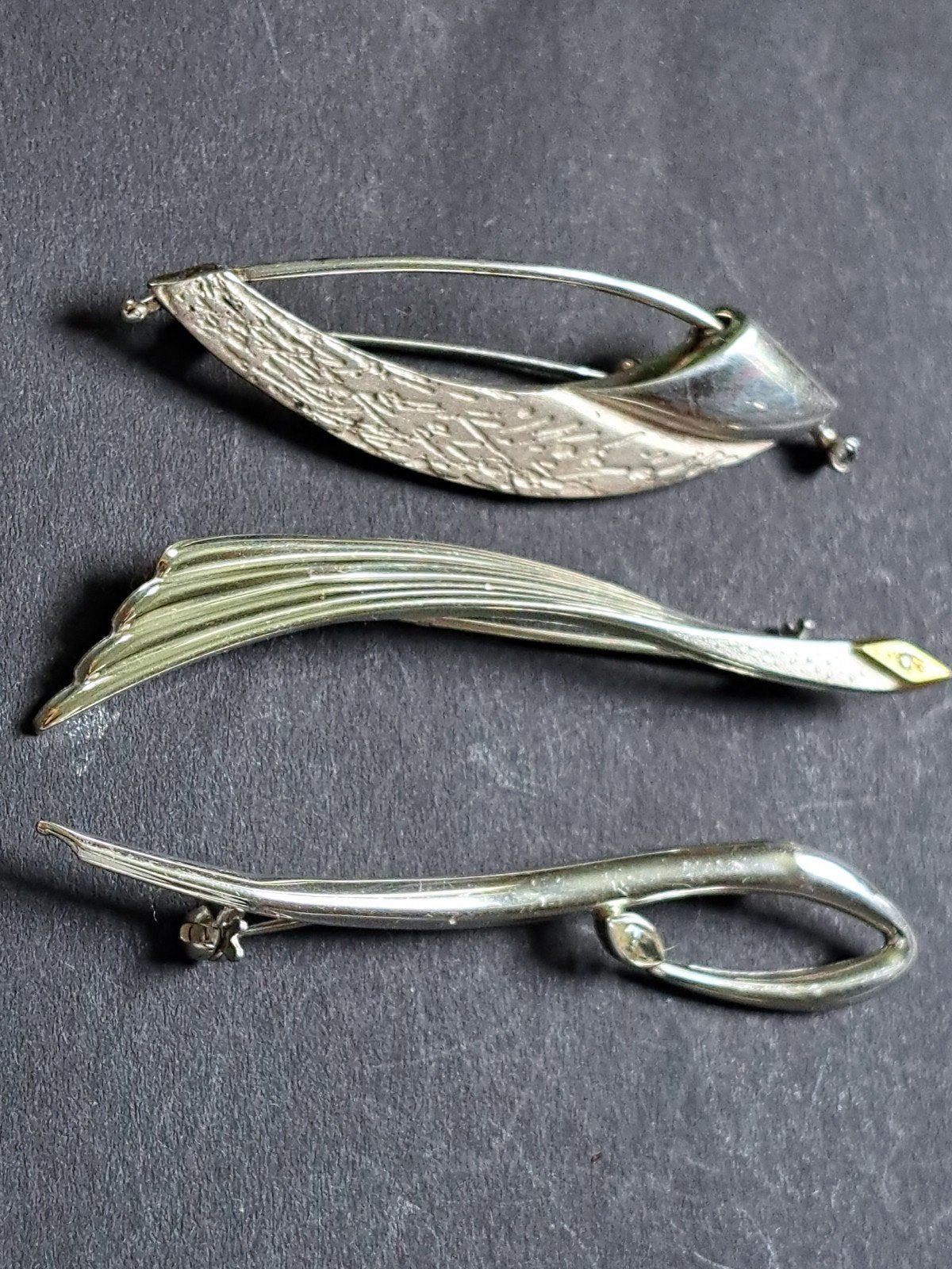Setje met 3 sterling zilveren broches, 4 tot 7 cm, Met edelsteen, Onbekend, Ophalen of Verzenden