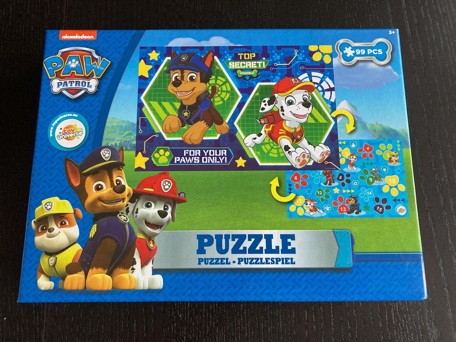 Paw Patrol dubbelzijdige puzzel 99 stukjes, Ophalen of Verzenden, Zo goed als nieuw