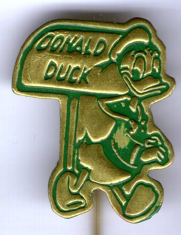 Donald Duck groen op koper stripfiguur speldje ( R_101a), Ophalen of Verzenden, Nieuw, Figuurtje, Speldje of Pin