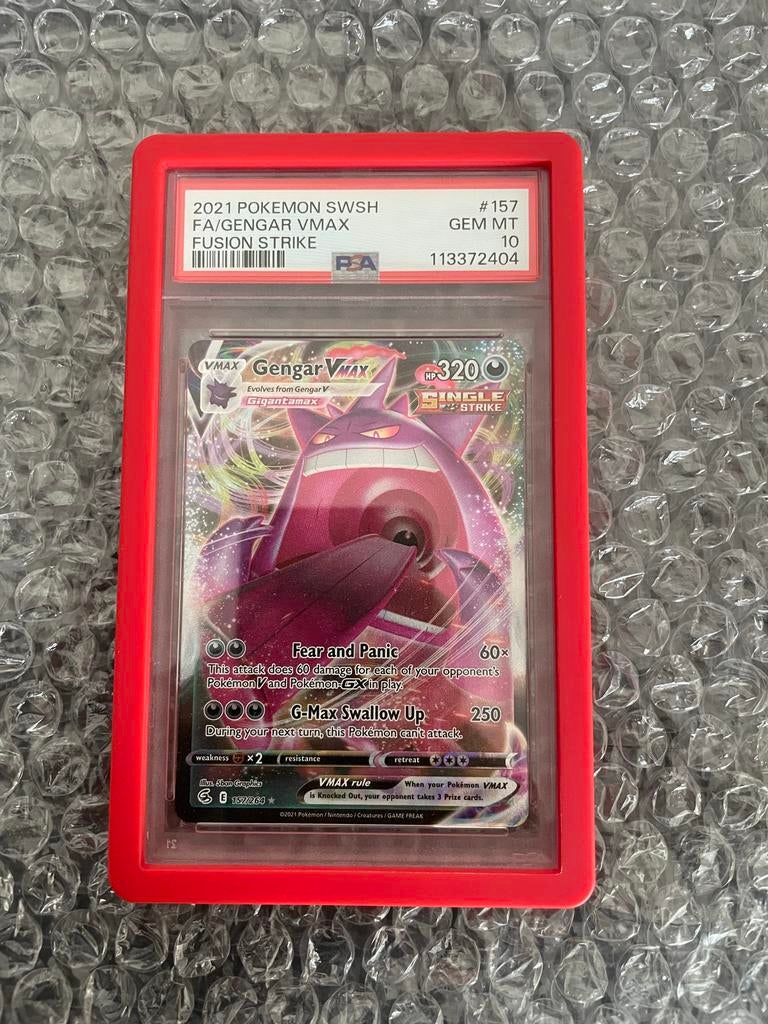 PSA 10 Gengar VMAX Full Art Fusion Strike Pokémon Kaart, Ophalen of Verzenden, Nieuw, Losse kaart