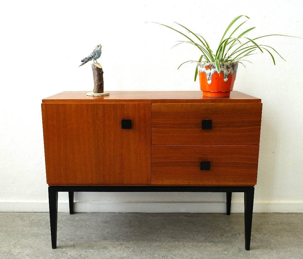 Vintage Verralux kastje dressoir teak hout ladekast, Ophalen, Gebruikt, Met klep(pen), Teakhout