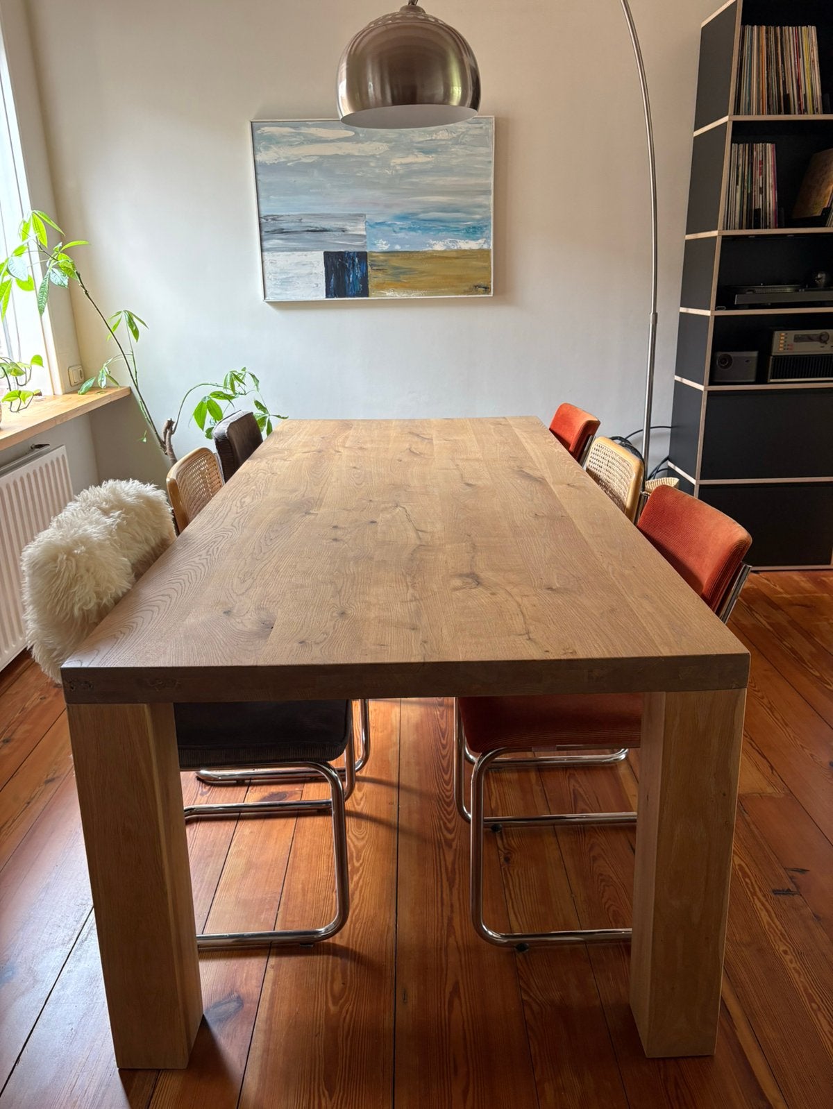 Massief eiken houten tafel, Ophalen, Zo goed als nieuw, 4 tot 6 stoelen