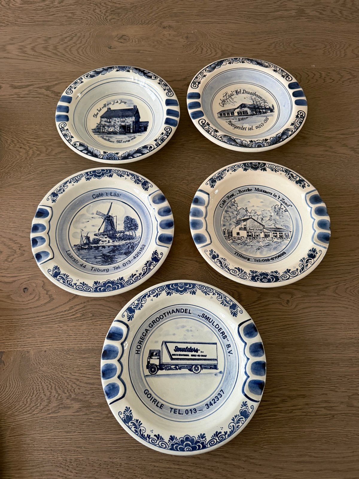Set van 5 Delfts Blauwe Asbakken - Horeca Reclame, Ophalen of Verzenden