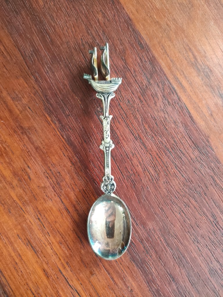 Vintage verzilverd lepeltje schip 3D DD90, Ophalen of Verzenden