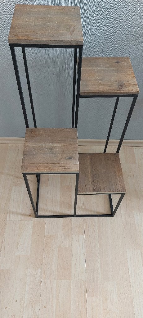Houten plantenstandaard met metalen frame, Tuin en Terras, Ophalen, Zo goed als nieuw, Overige vormen, 60 cm of meer