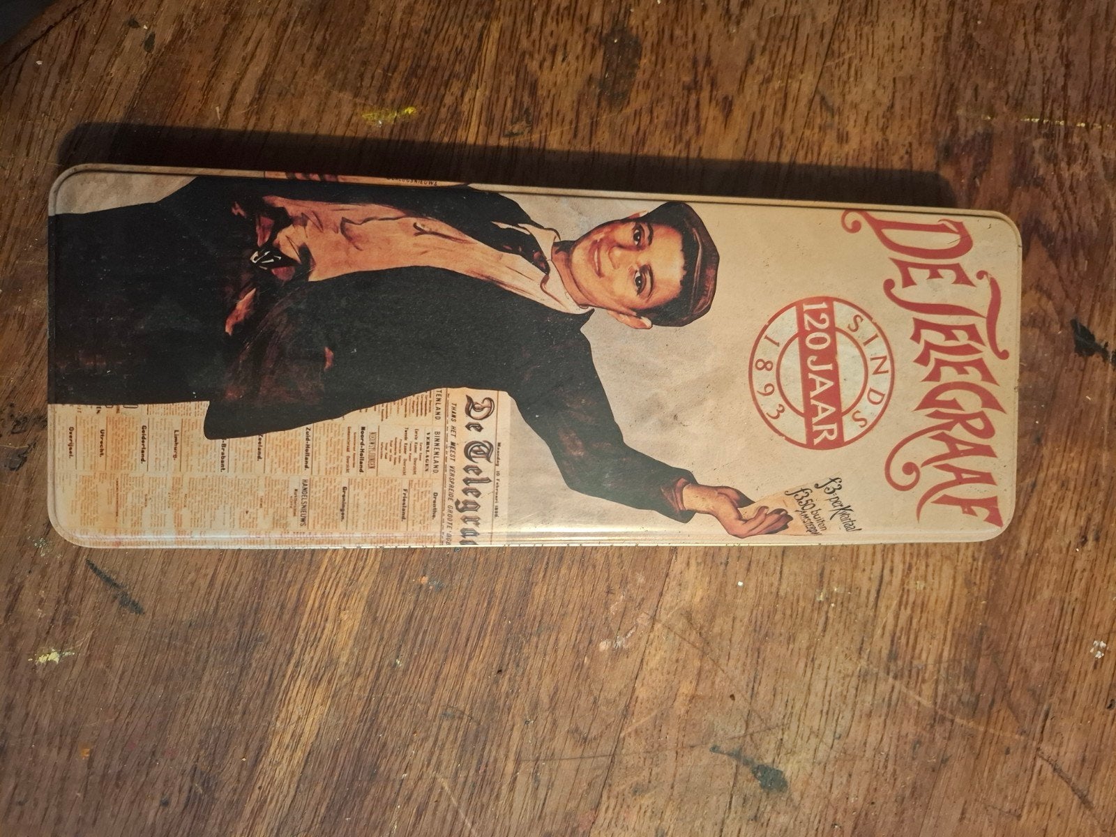 Vintage De Telegraaf blik - 120 jaar jubileum, Ophalen of Verzenden