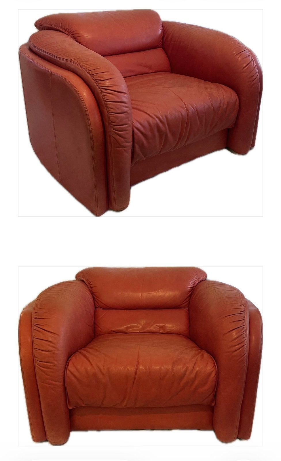 Vintage leren loungefauteuil – rood | Chunky design, Eenpersoons, Postmodern, Chunky design, Ophalen of Verzenden, Zo goed als nieuw