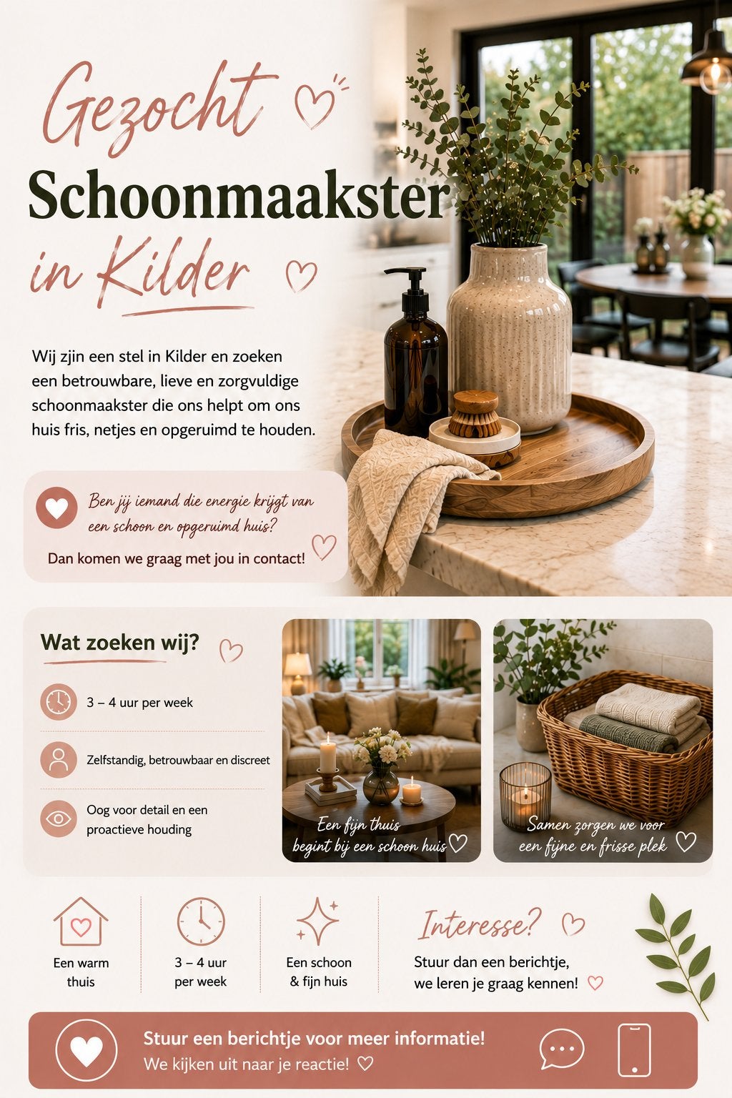 Schoonmaakster gezocht