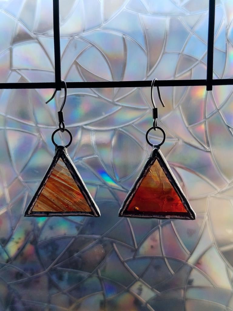 Handgemaakte glas-in-lood oorbellen (driehoek), Overige materialen, Hangers, Nieuw, Oranje
