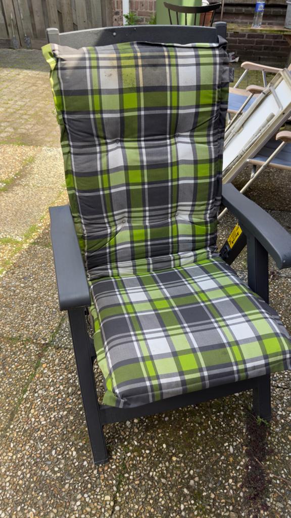 Verstelbare tuinstoel met kussen, Ophalen, Gebruikt, Kunststof, Verstelbaar