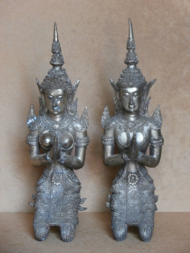 Set van Thep Phanom boedha poortwachter beeld tempelwachter, Ophalen of Verzenden, Gebruikt, Wit, Met reliëf